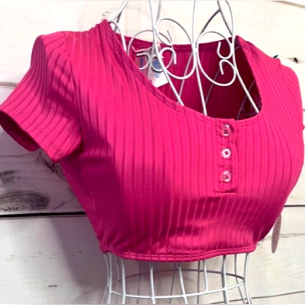 Decree Fuchsia Ribbed Swim Top XXL